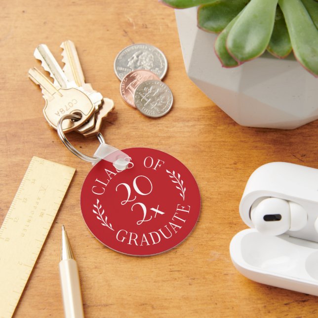 Class of Year Graduate Chic Typography Red Key Ring (Desk)