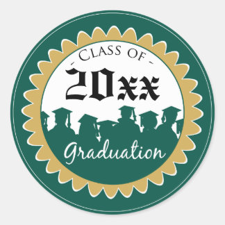 Class of [YEAR] Graduation Invitation Seal: green Classic Round Sticker