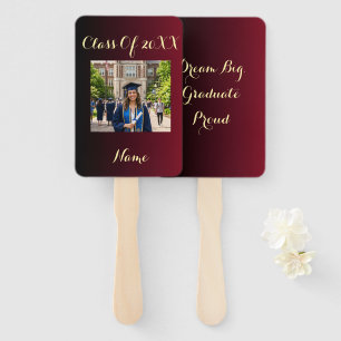 Class Of Year Photo Burgundy Black Ombre Accent Hand Fan