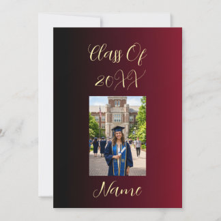 Class Of Year Photo Burgundy Black Ombre Accent Invitation