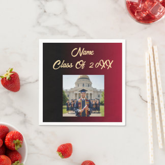 Class Of Year Photo Burgundy Black Ombre Accent Napkin