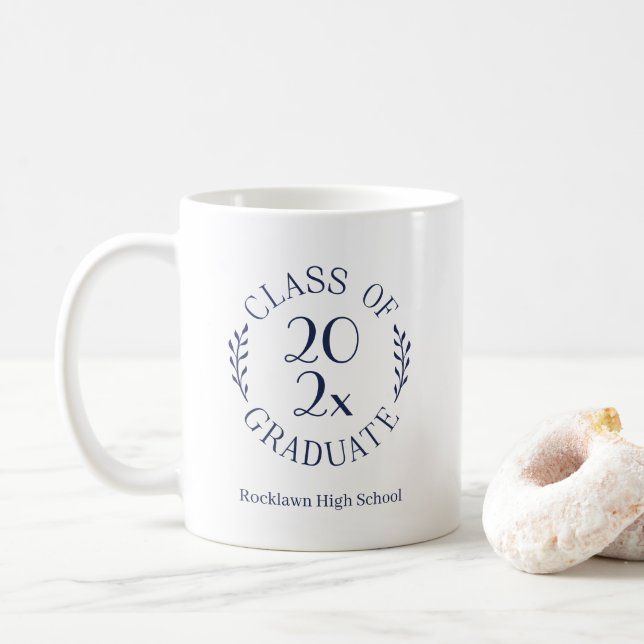 Class of Year School Name Navy Emblem Graduation Coffee Mug (With Donut)