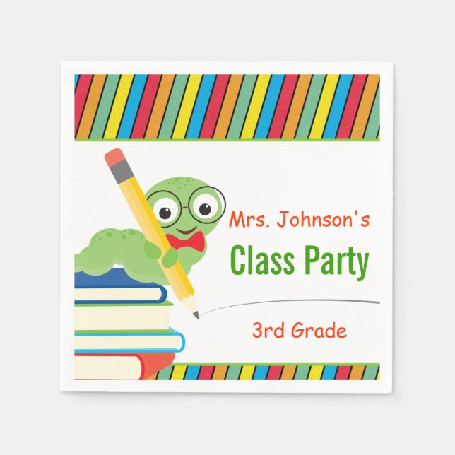 Class Party, Bookworm & Books Customisable Napkin (Front)