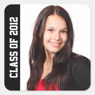 Class photo school year graduation memento black square sticker