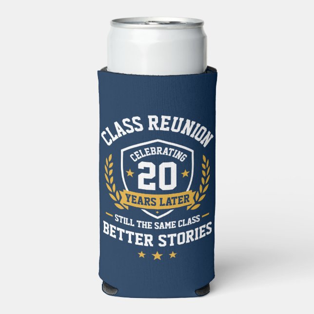 Class Reunion 20 Year Slim Can Cooler Navy Shield (Seltzer Front)