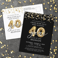 Class Reunion 40 Year Black Gold Balloons Invite