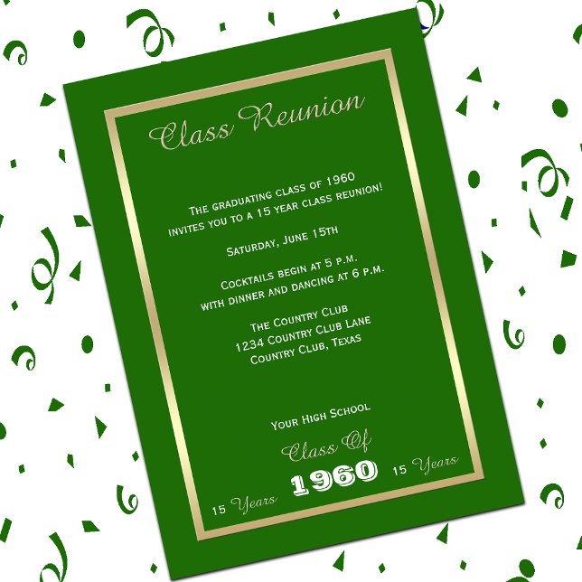 Class Reunion Any Year Green Invitation (Creator Uploaded)
