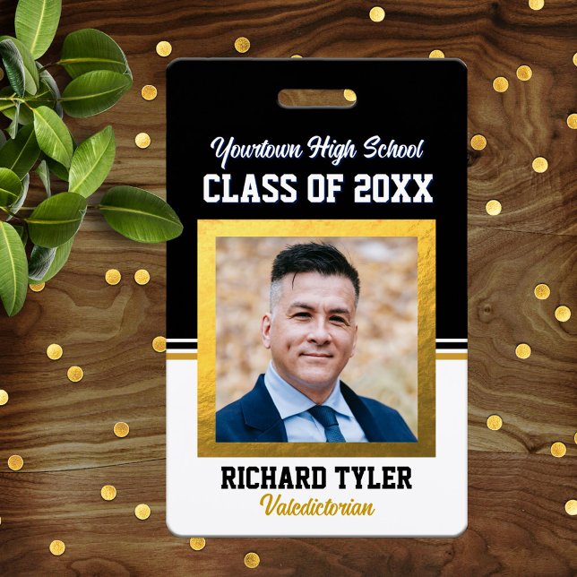 Class Reunion Black and Gold Photo ID Badge (Creator Uploaded)