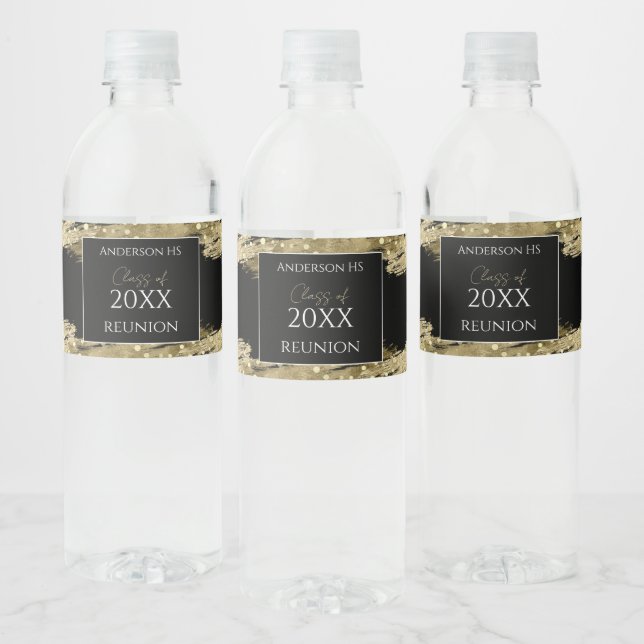 Class Reunion Black and Gold Water Bottle Label (Bottles)