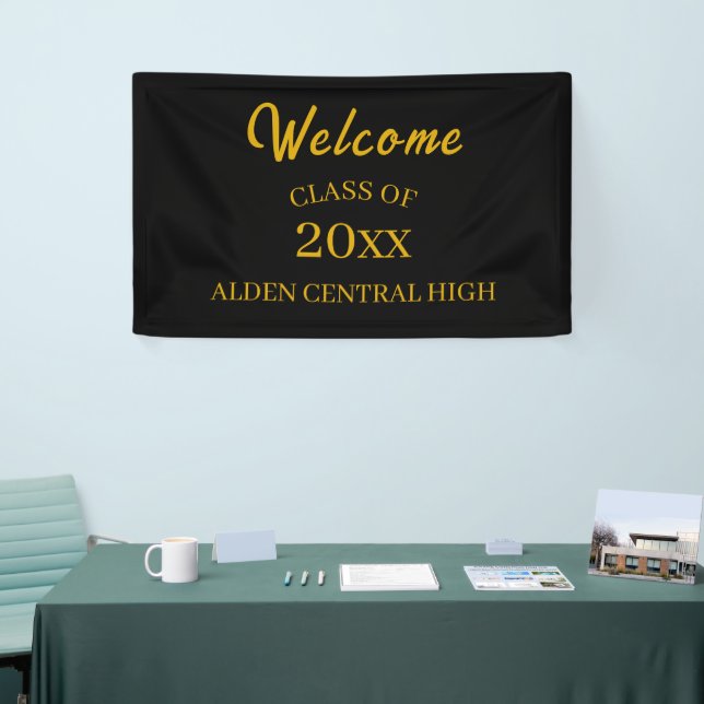 Class Reunion Black and Gold Welcome Banner (Tradeshow)