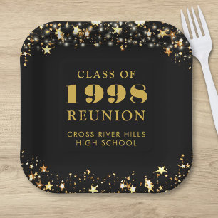 Class Reunion Black Gold Stars Personalised Paper Plate