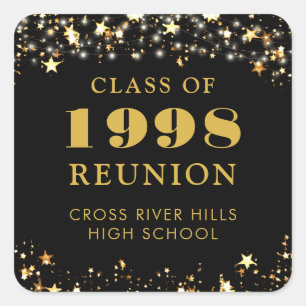 Class Reunion Black Gold Stars Personalised Square Sticker