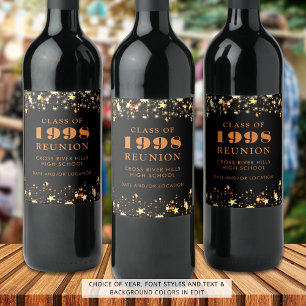 Class Reunion Black Orange Gold Stars Personalised Wine Label