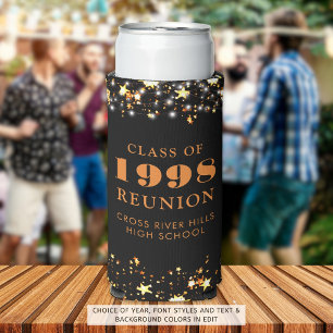 Class Reunion Black Orange Stars Personalised Seltzer Can Cooler