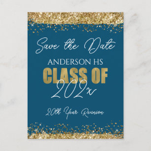Class Reunion Blue and Gold Save the Date Postcar Postcard