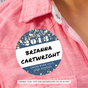 Class Reunion Blue Gold Stars Name Tags