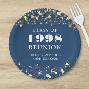 Class Reunion Blue Gold Stars Personalised Paper Plate