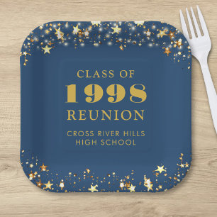Class Reunion Blue Gold Stars Personalised Paper Plate