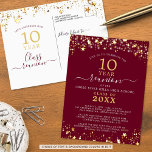 Class Reunion Burgundy Gold Stars Lights Any Year Postcard<br><div class="desc">Modern and elegant class reunion postcard invitation for any year reunion (shown for a 10 Year) featuring gold stars and lights, elegant handwritten script typography and a custom colour background (shown in burgundy) that you can change to your school colour or party theme colour. All text is editable to make...</div>