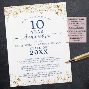 Class Reunion Gold Stars Blue Invitation Flyer