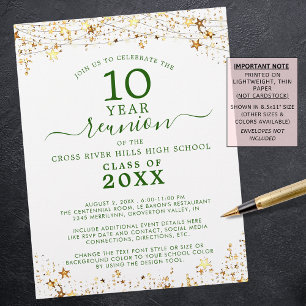 Class Reunion Gold Stars Green Invitation Flyer