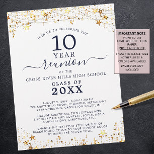 Class Reunion Gold Stars Navy Blue Invitation Flyer