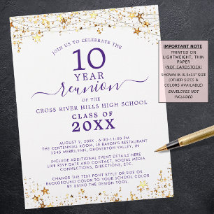 Class Reunion Gold Stars Purple Invitation Flyer