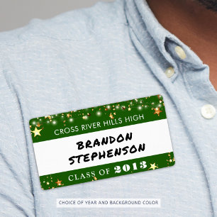 Class Reunion Green Gold Stars Name Tag