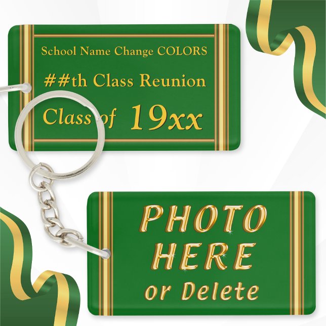 Class Reunion Keepsake Ideas, CHANGE COLORS Key Ring (50 year class reunion souvenirs. 60 year class reunion. Green and gold, high school reunion.)