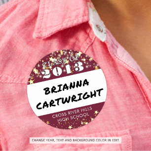 Class Reunion Maroon Burgundy Gold Stars Name Tags