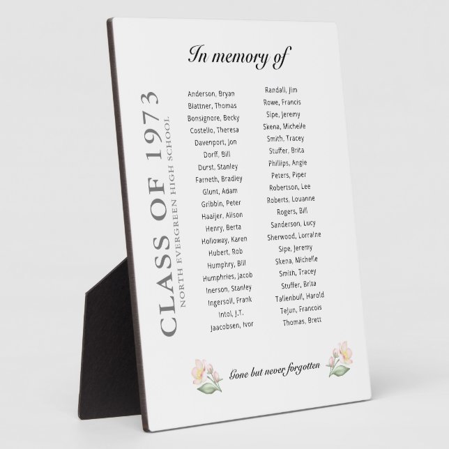 Class Reunion Memorial - Up to 40 Names Plaque (Side)
