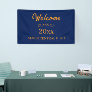 Class Reunion Navy Blue and Orange Welcome Banner