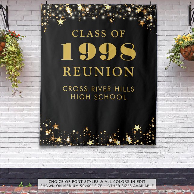 Class Reunion Photo Booth Black Gold Backdrop Tapestry (Creator Uploaded)