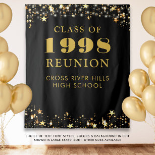 Class Reunion Photo Booth Black Gold Backdrop Tapestry
