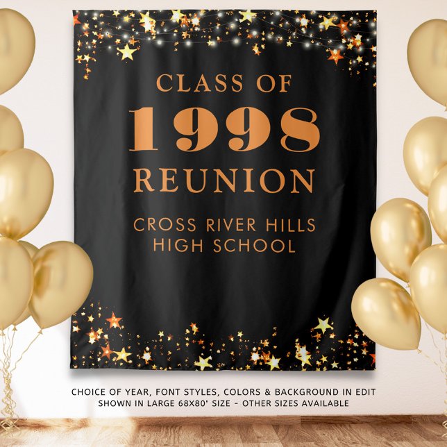 Class Reunion Photo Booth Black Orange Backdrop Tapestry (Creator Uploaded)