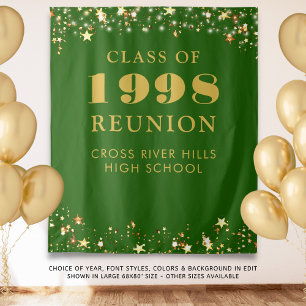 Class Reunion Photo Booth Green Gold Backdrop Tapestry