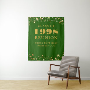 Class Reunion Photo Booth Green Gold Backdrop Tapestry