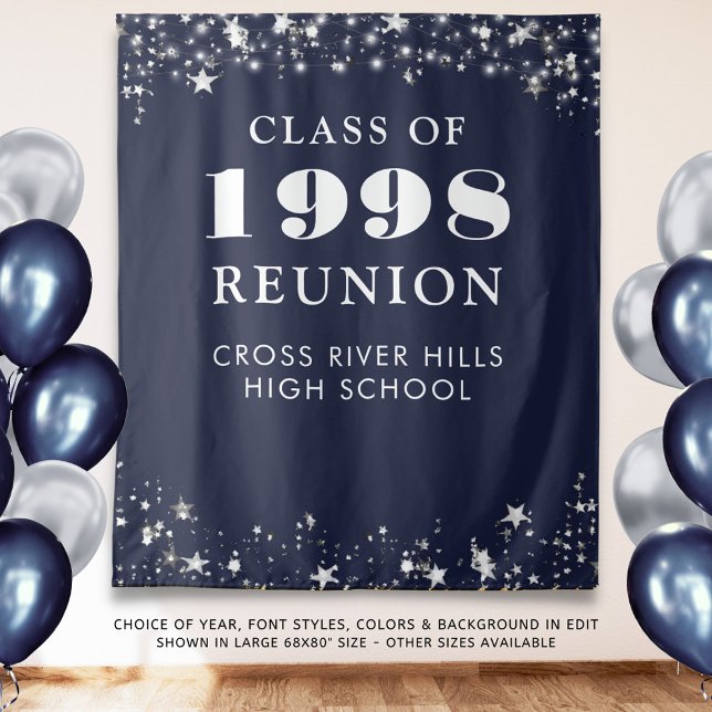 Class Reunion Photo Booth Navy Blue Backdrop Tapestry (Creator Uploaded)