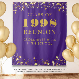 Class Reunion Photo Booth Purple Gold Backdrop Tapestry