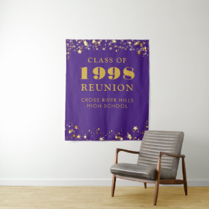 Class Reunion Photo Booth Purple Gold Backdrop Tapestry