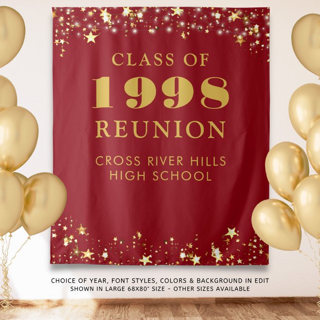 Class Reunion Photo Booth Red Gold Backdrop Tapestry (Creator Uploaded)