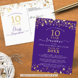 Class Reunion Purple Gold Stars Lights Any Year Postcard<br><div class="desc">Modern and elegant class reunion postcard invitation for any year reunion (shown for a 10 Year) featuring gold stars and lights, elegant handwritten script typography and a custom colour background (shown in purple) that you can change to your school colour or party theme colour. All text is editable to make...</div>
