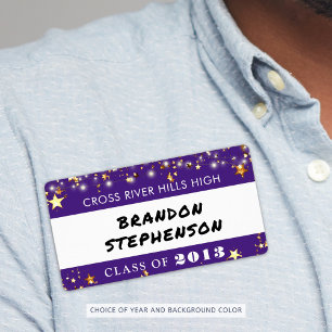Class Reunion Purple Gold Stars Name Tag