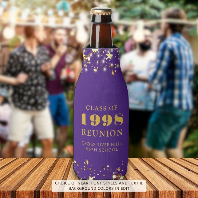 Class Reunion Purple Gold Stars Personalised Bottle Cooler (Creator Uploaded)