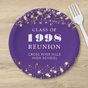 Class Reunion Purple Gold Stars Personalised Paper Plate