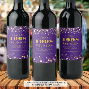 Class Reunion Purple Gold Stars Personalised Wine Label