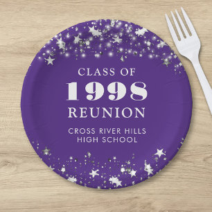 Class Reunion Purple Silver Stars Personalised Paper Plate