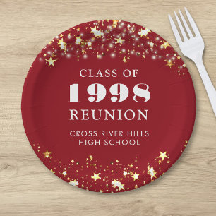Class Reunion Red Gold Stars Personalised Paper Plate