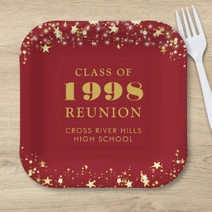 Class Reunion Red Gold Stars Personalised Paper Plate