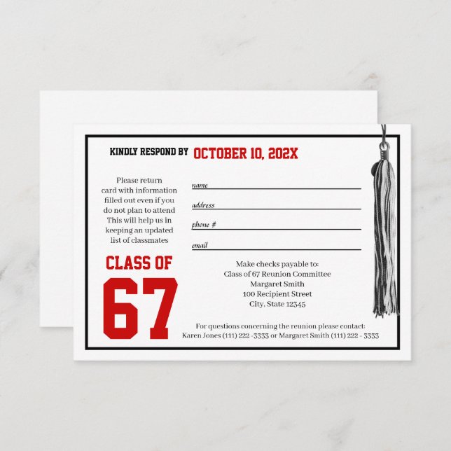 Class Reunion Response Card (Front/Back)